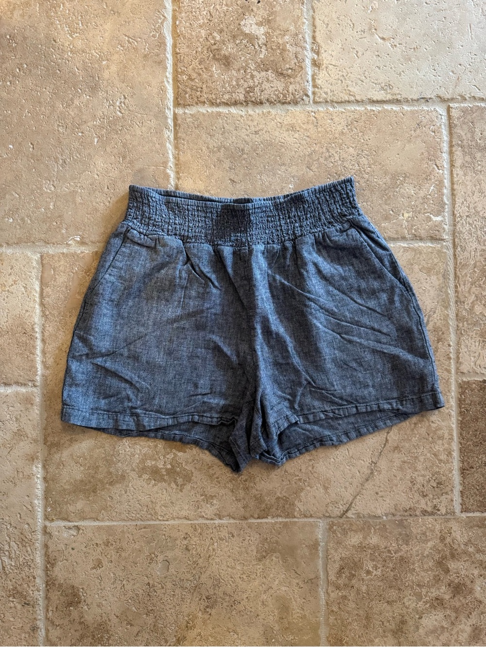 a new day Smocked High-Waist Chambray Shorts in Slate Blue
